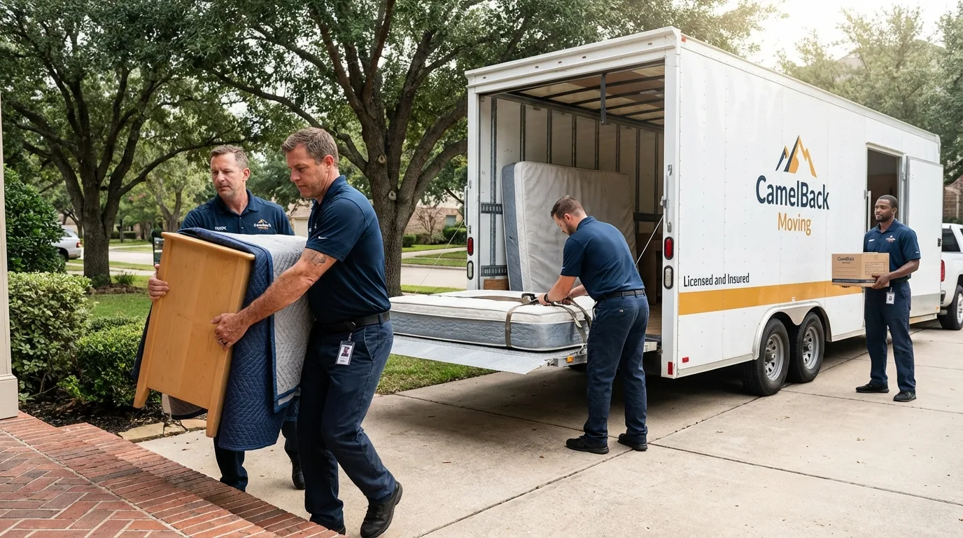 Crew loading residential truck for cross-state move from Weston, MO