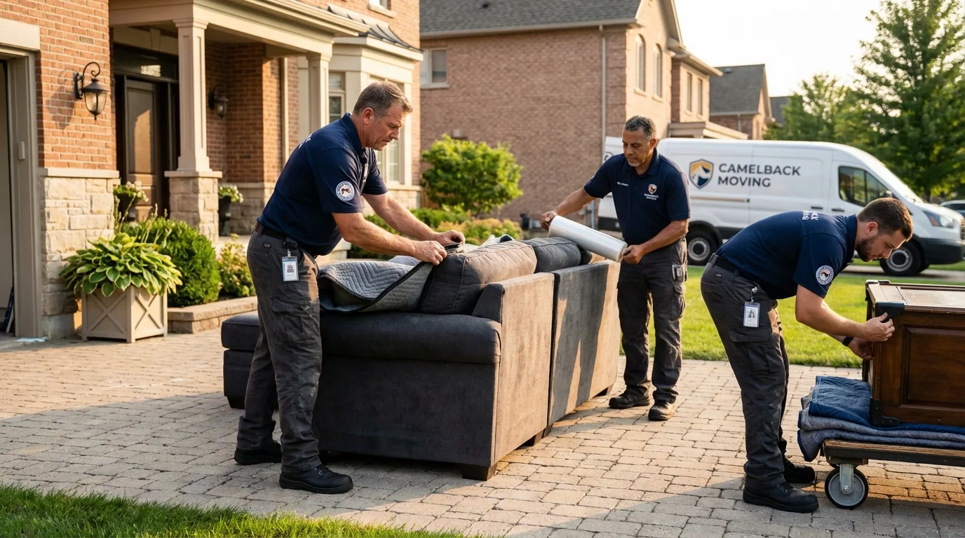 Large estate moving crew wrapping furniture in Weston, MO