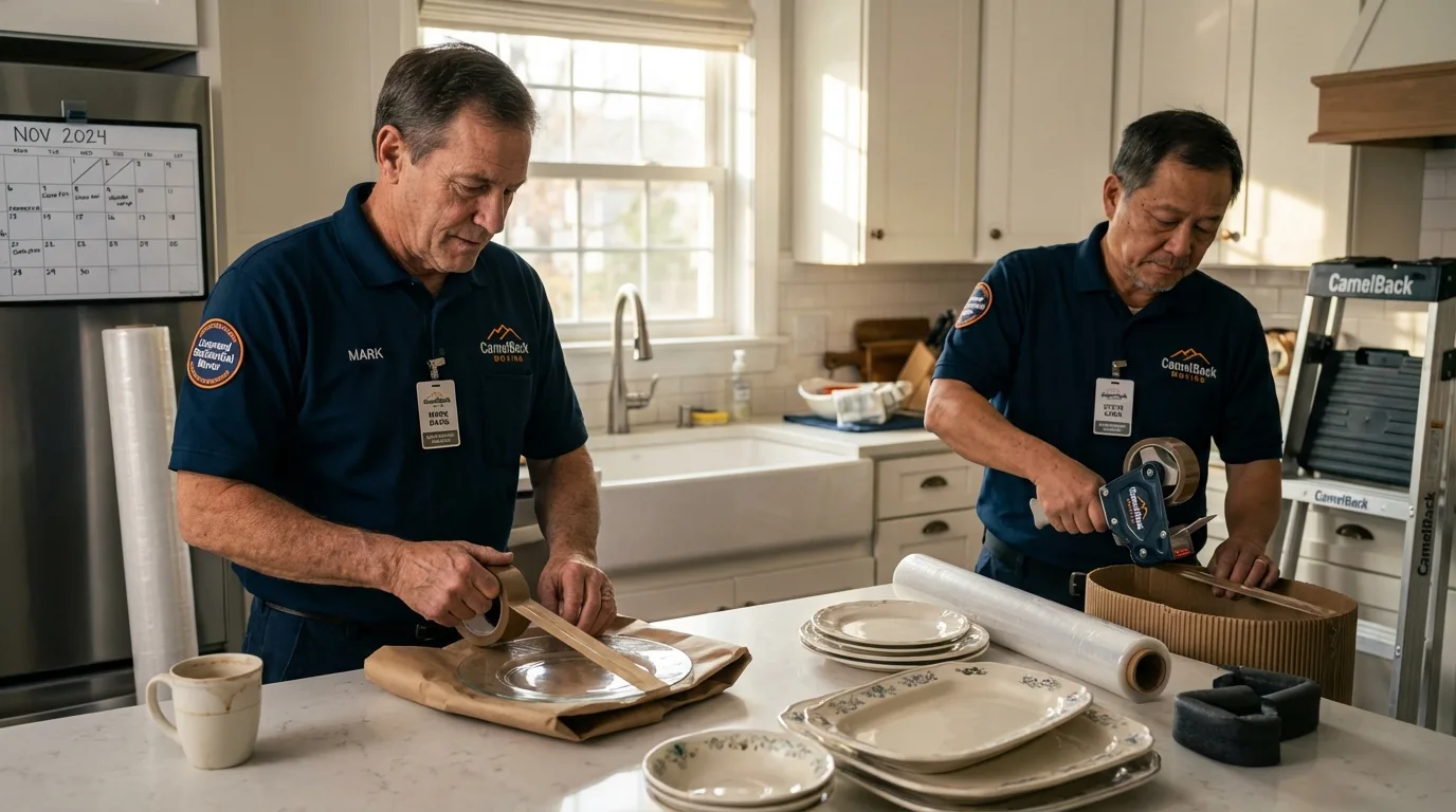 Professional crew packing kitchen dishware in Weston, MO
